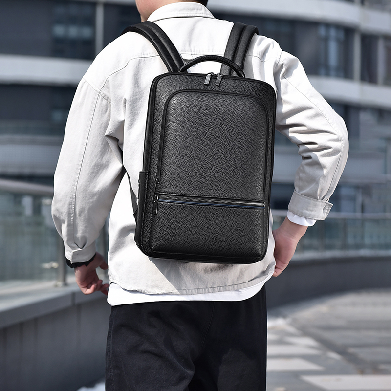 Leather Work Laptop Bag - Męski plecak ze skóry PU, ładowany