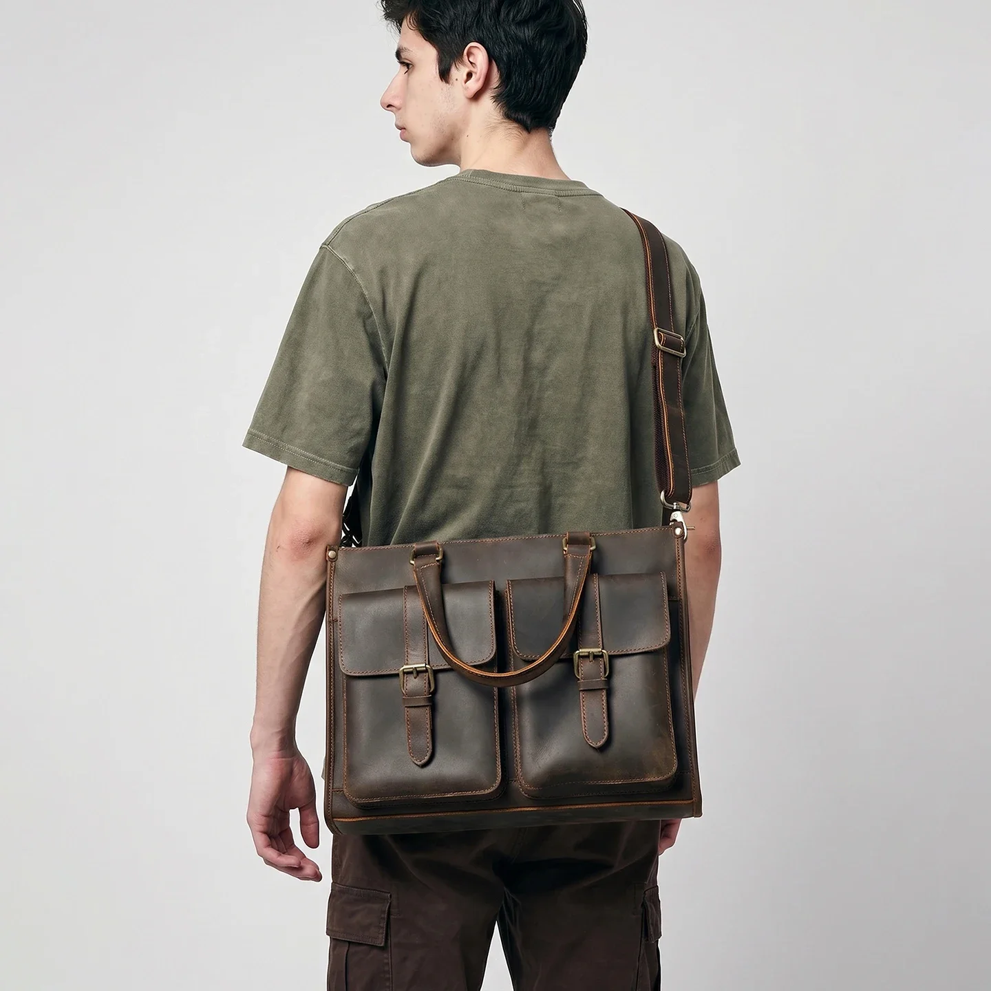 Leather Work Laptop Bag - Męska torba na ramię z prawdziwej
