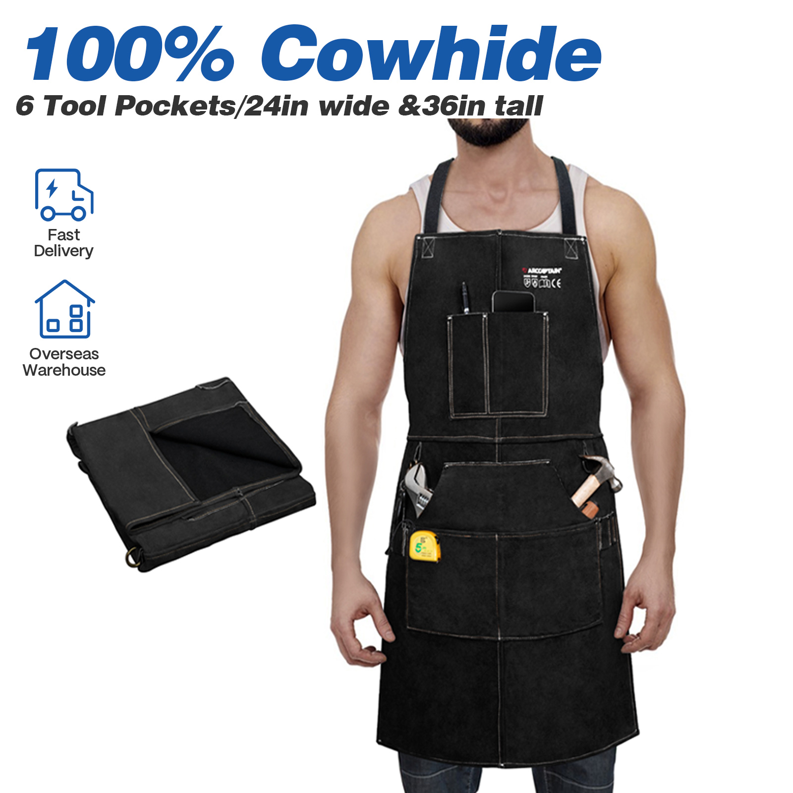 Leatherwork Apron - ARCCAPTAIN Skórzany fartuch spawalniczy Ognioodporny, żaroodporny,
