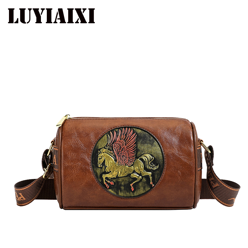 Leatherwork Flowers - Retro Torebka na ramię ze skóry