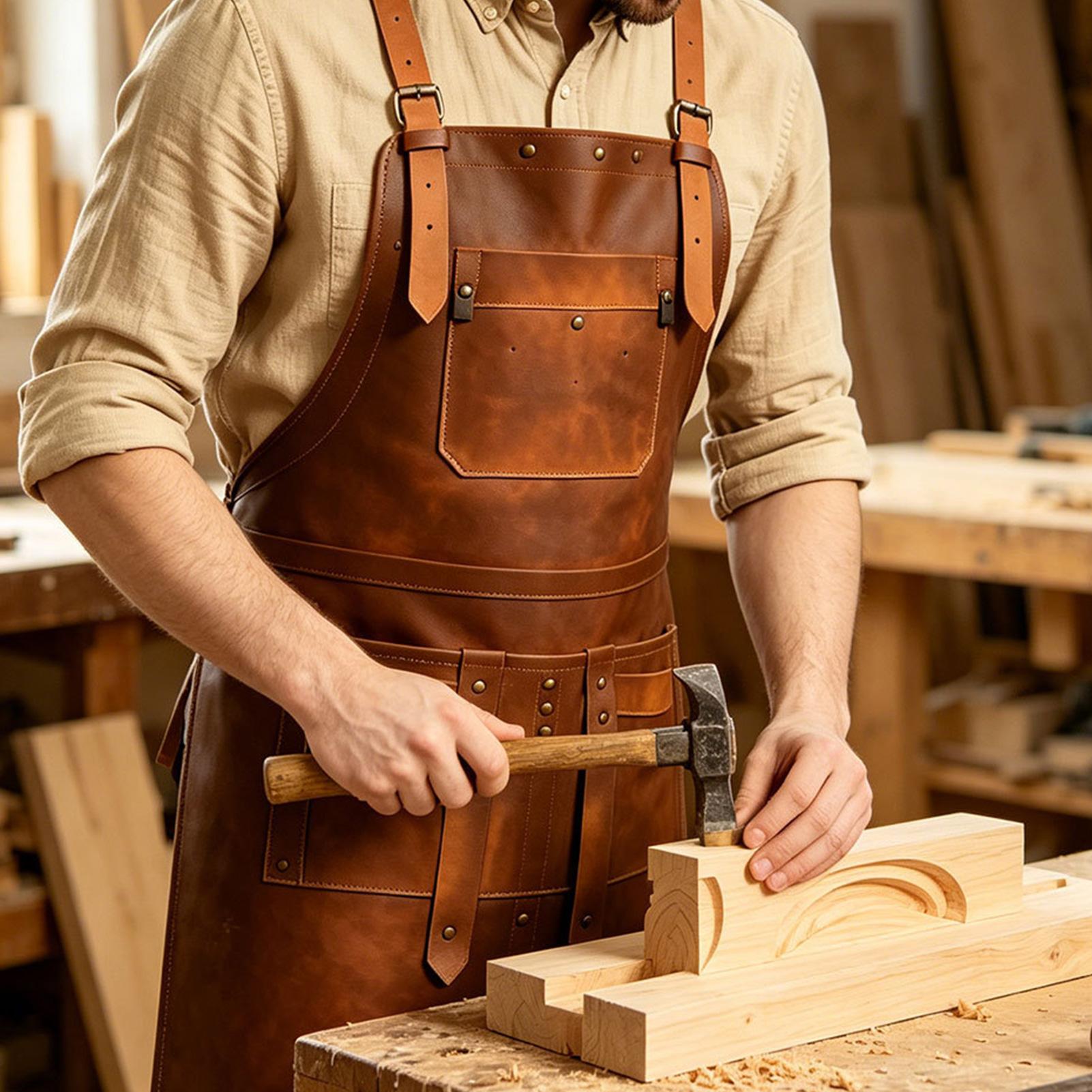 Leatherwork Apron - Skórzany fartuch z wieloma kieszeniami, wodoodporny,