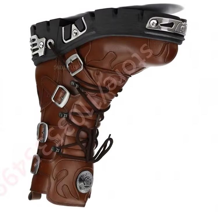 Belt Buckle Blank - Botki Punk Metal z nitami, klamrą,