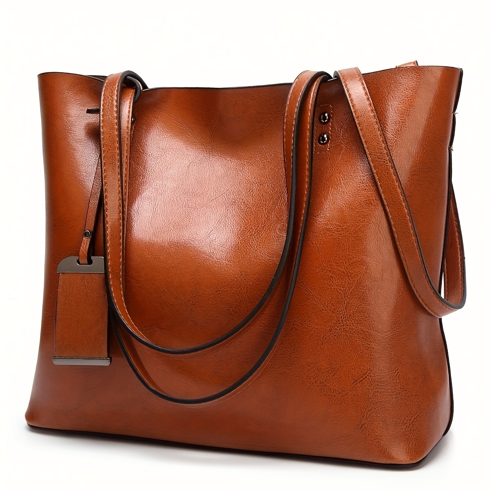 Leather Work Laptop Bag - Modna klasyczna Retro skórzana damska torebka