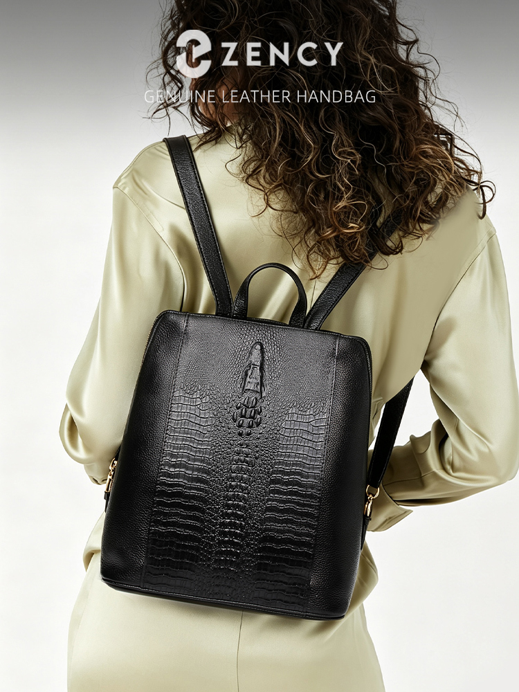 Leather Work Laptop Bag - Plecak damski Zency ze skóry krokodyla,